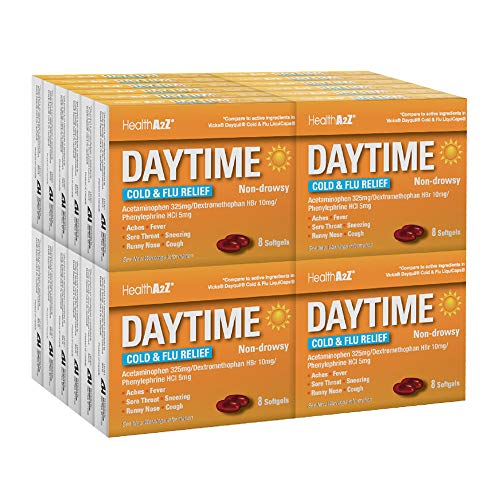 HealthA2Z Daytime Cold-Flu Relief, Compare to DayQuil Active Ingredient, 24 Packs of 8 Softgels(192 softgels Total), Value Package