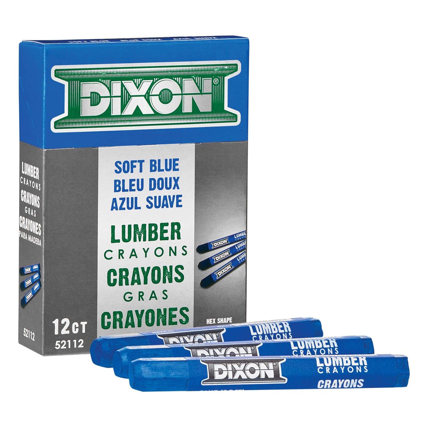 Dixon Industrial Lumber Marking Crayons, 4.5" x 1/2" Hex, Soft-Blue, 12-Pack (52112)