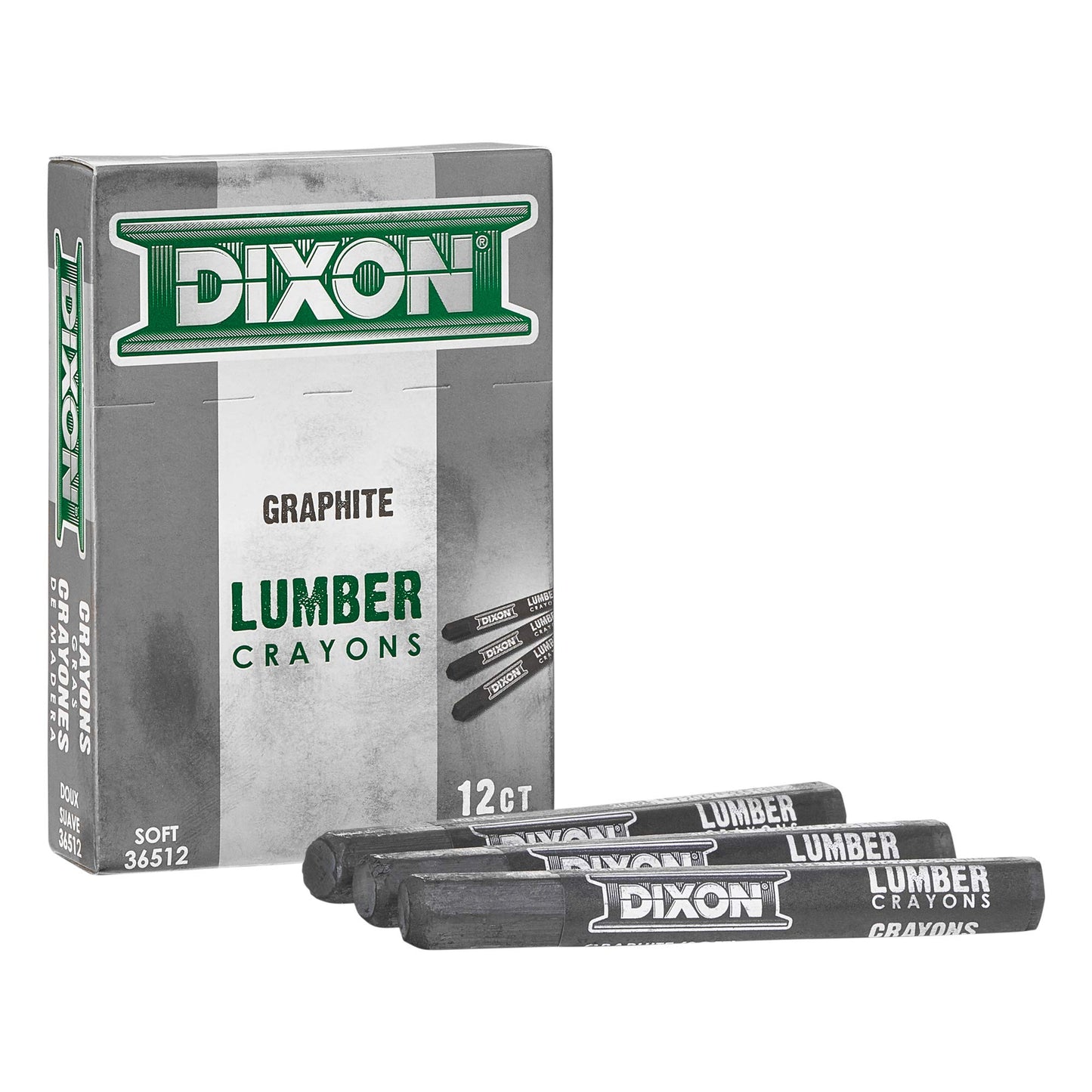 Dixon Industrial Lumber Marking Crayons, Soft Graphite, 4-1/2 x 1/2" Hex, Pack of 12 (36512)