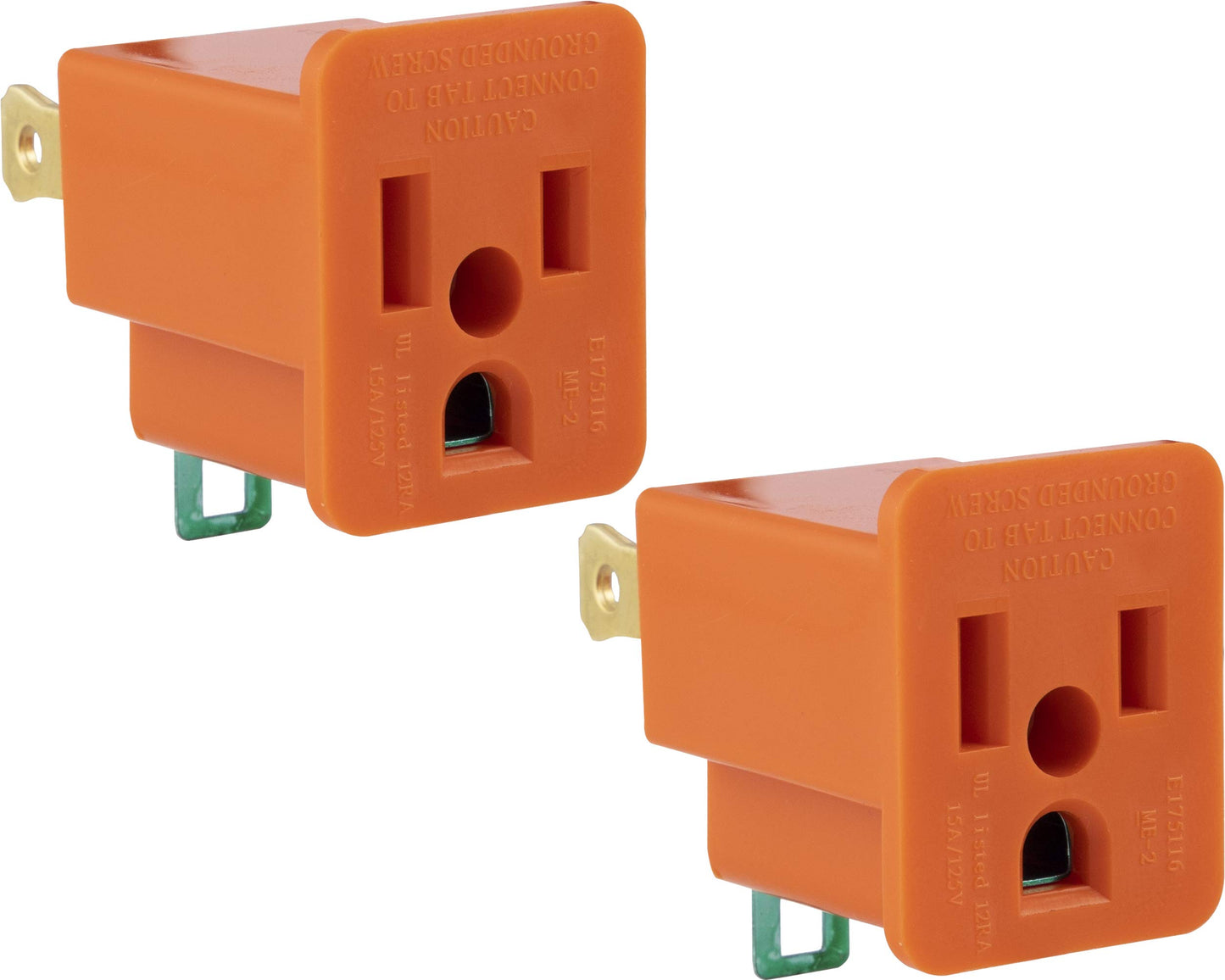 GE Polarized Grounding Outlet Extender, 2 Pack, Turn 2-Prong into 3, Easy to Install, Indoor, UL Listed, Orange, 14404