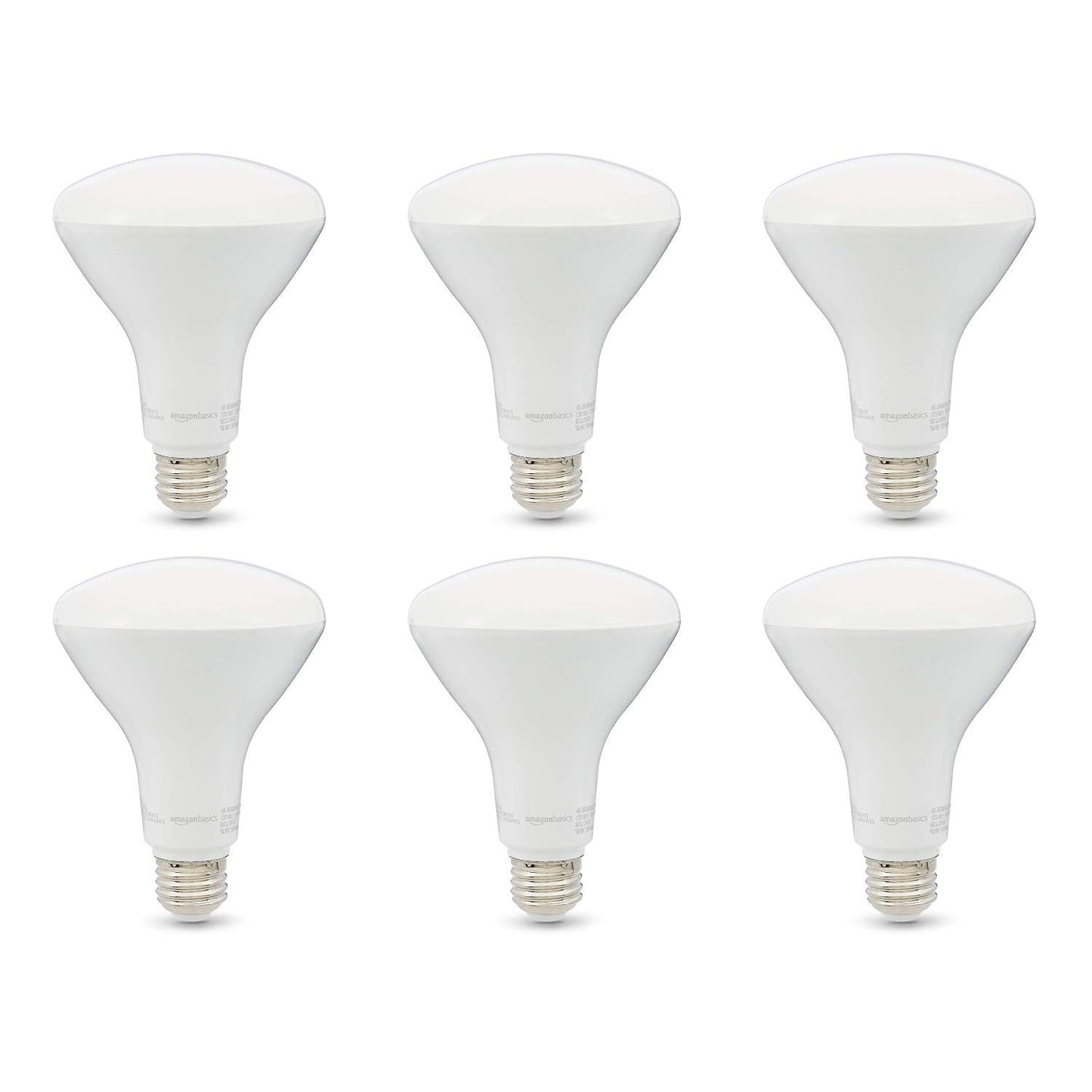 Amazon Basics 11 W Equivalent 65W, Daylight White, Dimmable, 10,000 Hour Lifetime, BR30 LED Light Bulb , 6-Pack