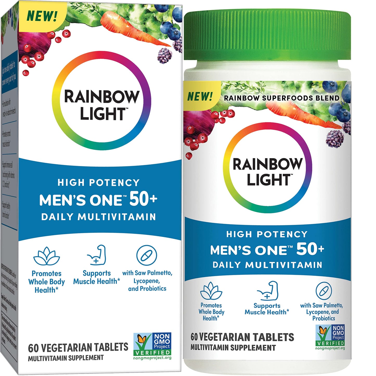 Rainbow Light Multivitamin for Men 50+, Vitamin C, D & Zinc, Probiotics, Men's One 50+ Multivitamin Provides High Potency Immune Support, Non-GMO, Vegetarian, 60 Tablets Brand:Rainbow Light
