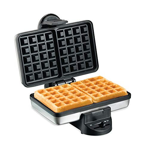 Hamilton Beach 2-Slice Non-Stick Belgian Waffle Maker with Browning Control, Indicator Lights, Compact Design, Premium Stainless Steel (26009)