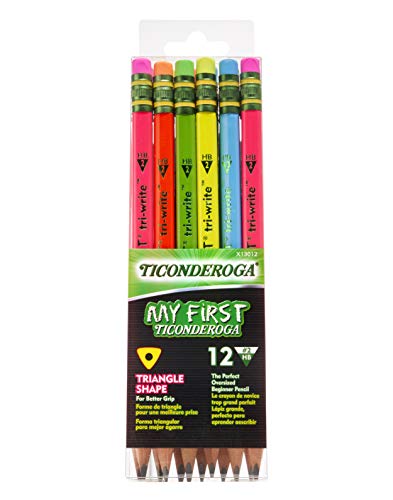 Ticonderoga My First Tri-Write Wood-Cased Pencils, Neon Colors, 12 Count (X13012)