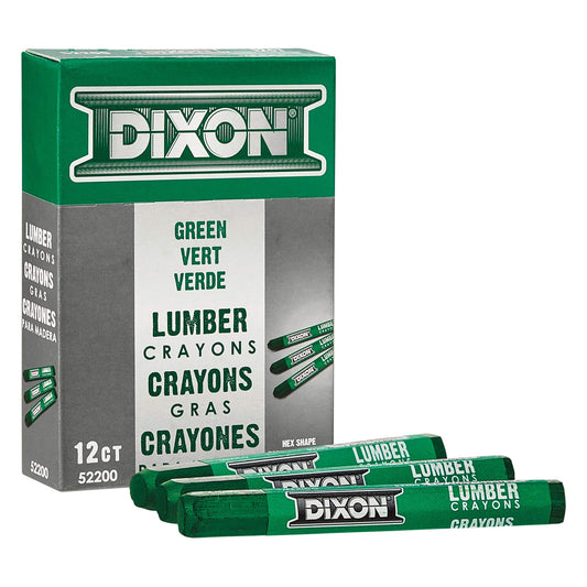 DIXON Industrial Lumber Marking Crayons, 4.5" x 1/2" Hex, Green, 12-Pack (52200)
