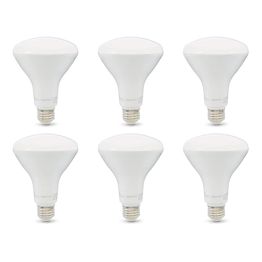 Amazon Basics 11 W Equivalent 65W, Daylight White, Dimmable, 10,000 Hour Lifetime, BR30 LED Light Bulb , 6-Pack