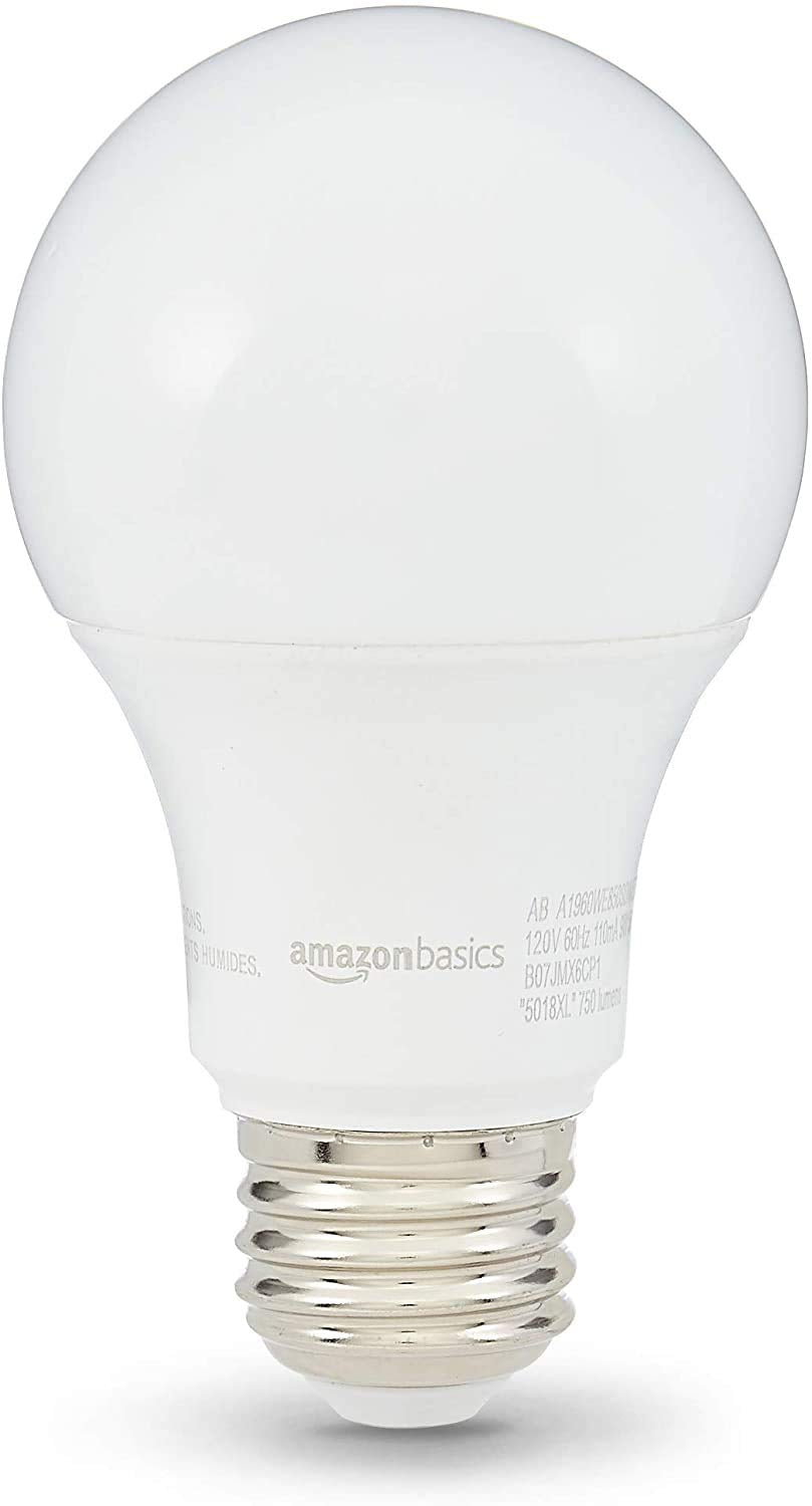Amazon Basics 15 W Equivalent 100W, 3000K Warm White, Non-Dimmable, 10,000 Hour Lifetime, A19 LED Light Bulb , 6-Pack