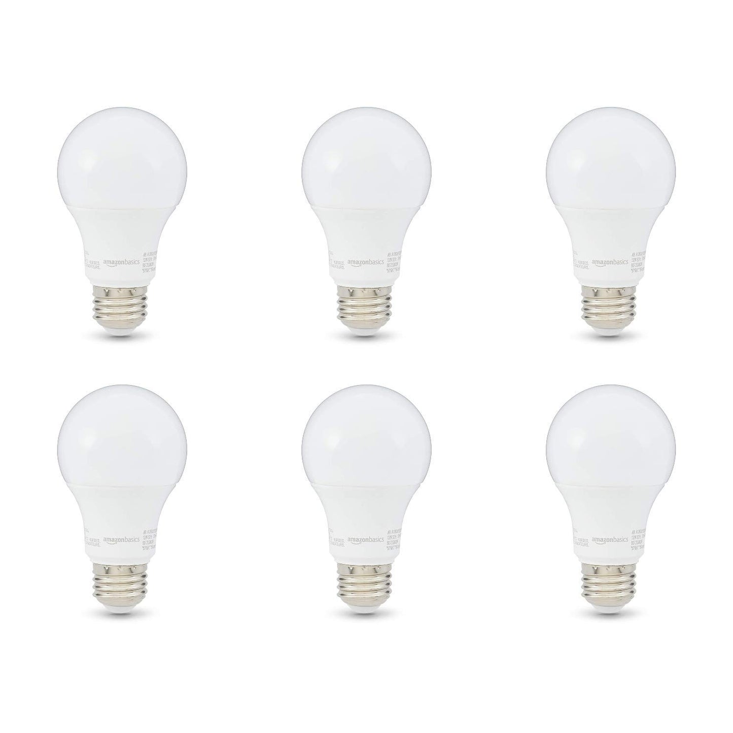 Amazon Basics 60W Equivalent, Daylight White, Non-Dimmable, 10,000 Hour Lifetime, A19 LED Light Bulb , 6-Pack
