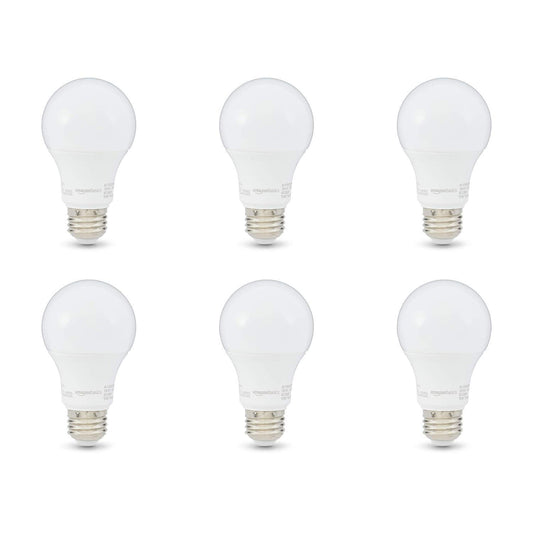 Amazon Basics 60W Equivalent, Daylight White, Non-Dimmable, 10,000 Hour Lifetime, A19 LED Light Bulb , 6-Pack
