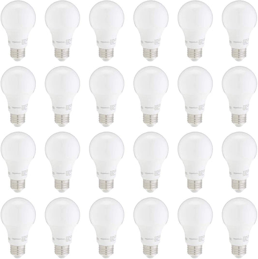 Amazon Basics 60W Equivalent, 3000K Warm White, Non-Dimmable, 10,000 Hour Lifetime, 9 Watt A19 LED Light Bulb, 24-Pack