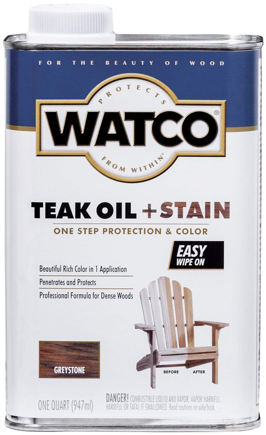Watco 348759 Teak Oil Plus Stain, Quart, Greystone