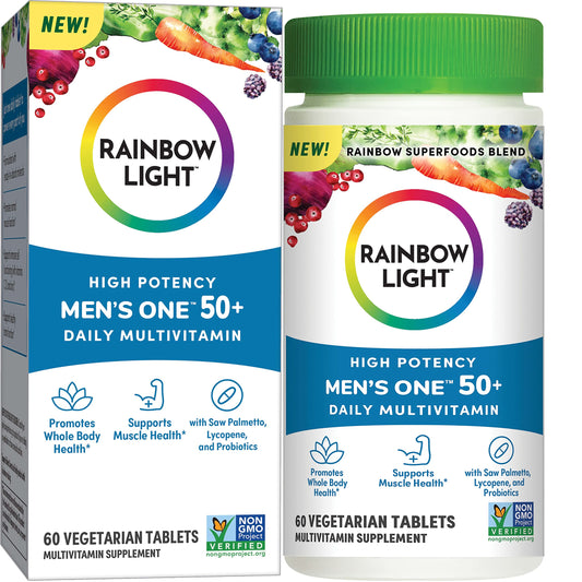 Rainbow Light Multivitamin for Men 50+, Vitamin C, D & Zinc, Probiotics, Men's One 50+ Multivitamin Provides High Potency Immune Support, Non-GMO, Vegetarian, 60 Tablets Brand:Rainbow Light